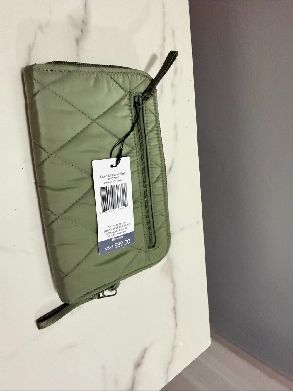 Vera Bradley large tab wallet Quilted Zip-Top Women's Clutch Bag - Sage Green